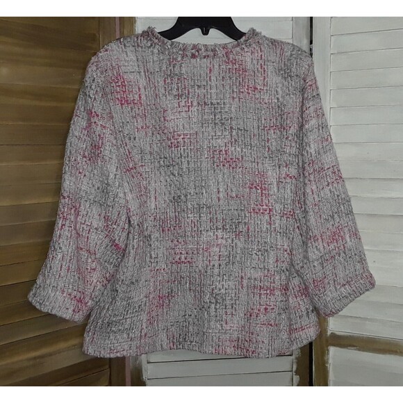 Chico's Tweed Jacket Size 3 Fringed Trim - Picture 2 of 7